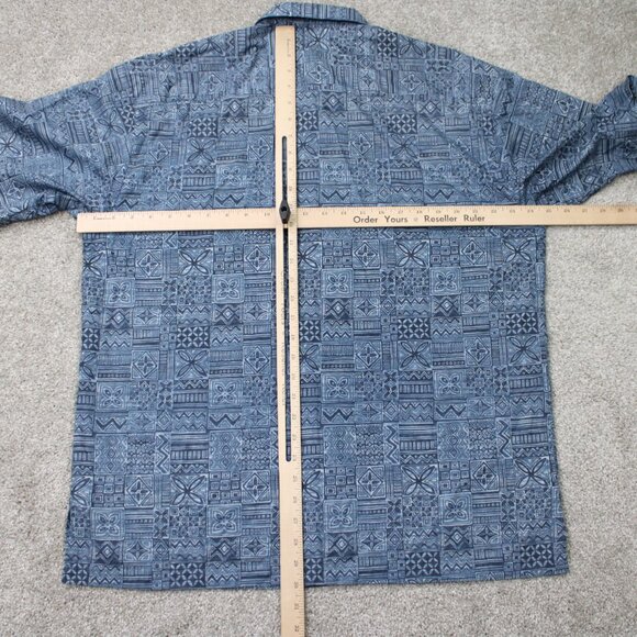 Tori Richard Shirt Men Large Blue Geometric 100% Cotton Lawn Short Sleeve Button - Picture 10 of 13